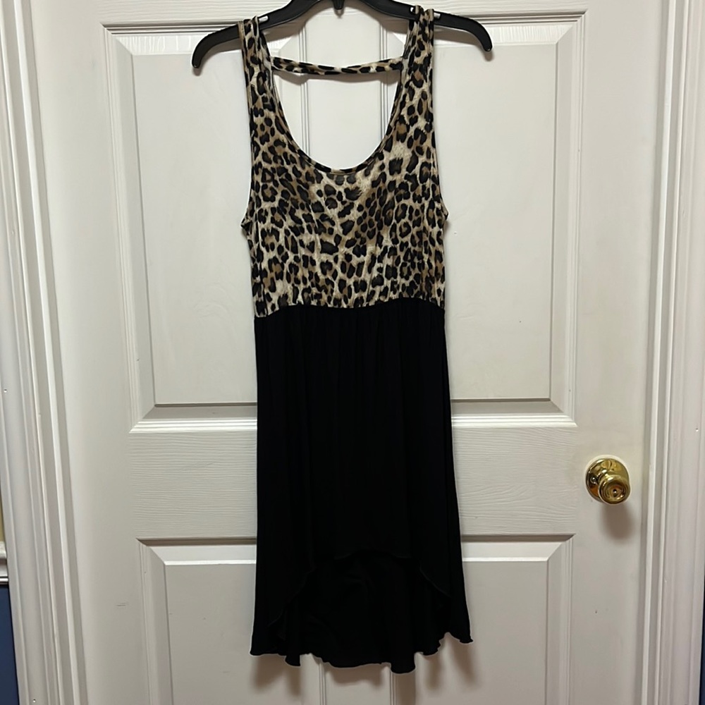 Leopard Print/Black Hi-Lo Tank Dress, Size M